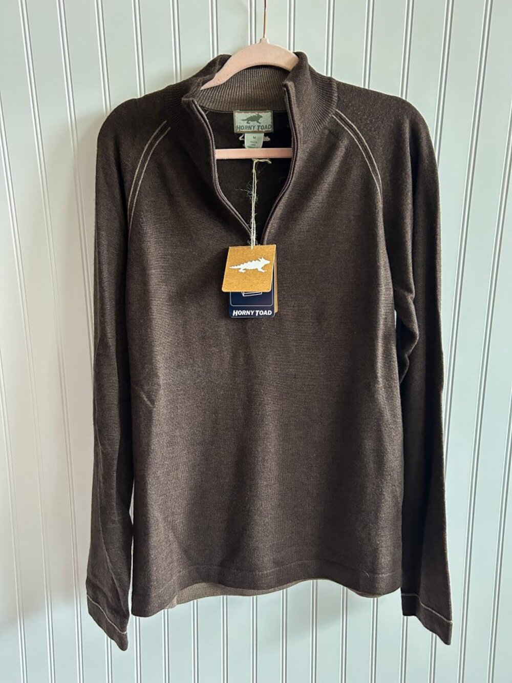 NWT Horny Toad Brown Merino Wool Quarter Zip Pullover Sweater Size Medium